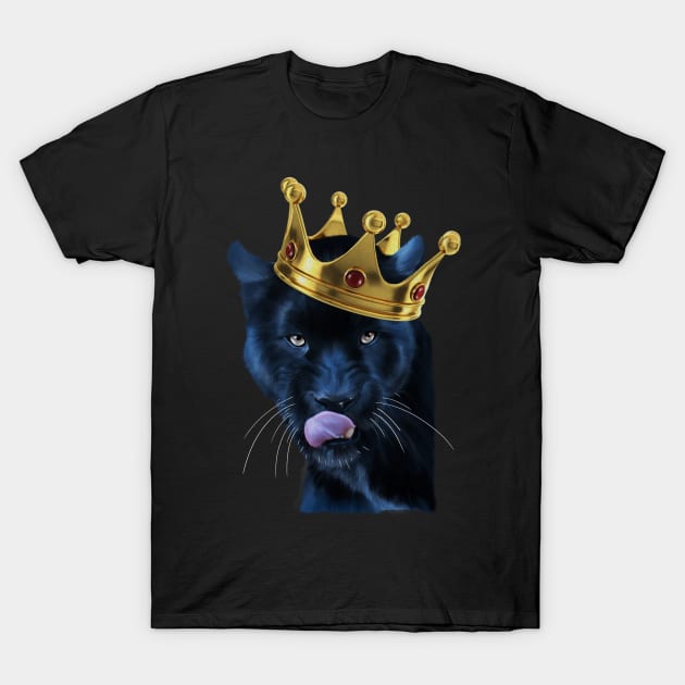 Black Panther Big Cat with Crown, Tropical Animal T-Shirt by dukito